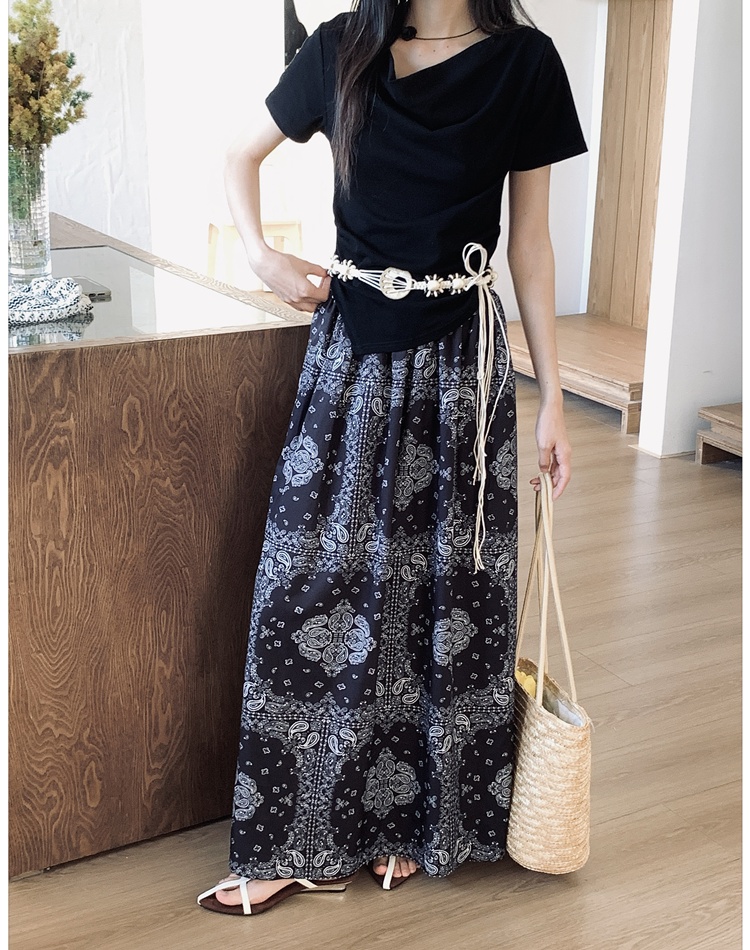 Summer irregular tops drape retro T-shirt 2pcs set for women