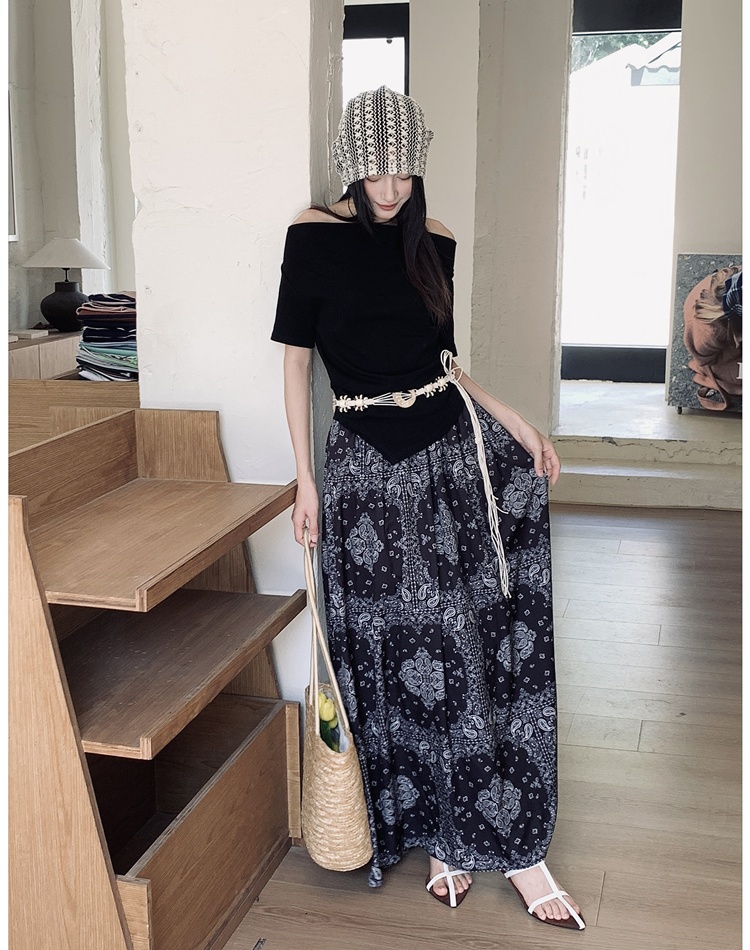 Summer irregular tops drape retro T-shirt 2pcs set for women