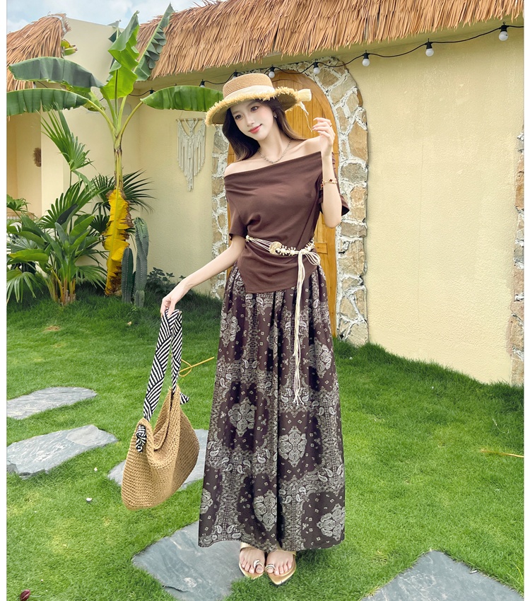 Summer irregular tops drape retro T-shirt 2pcs set for women