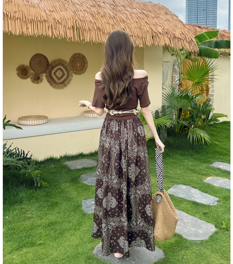 Summer irregular tops drape retro T-shirt 2pcs set for women
