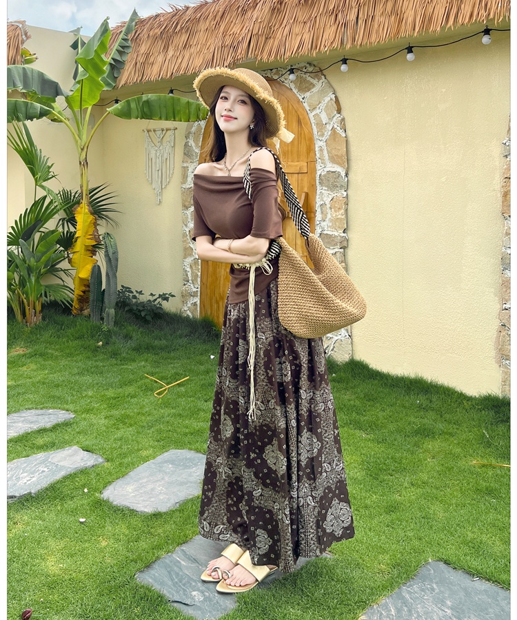 Summer irregular tops drape retro T-shirt 2pcs set for women