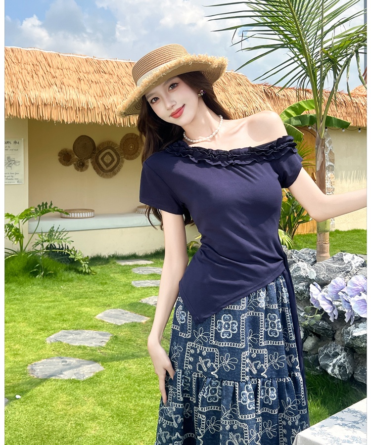 Side bandage vacation skirt summer tops 2pcs set