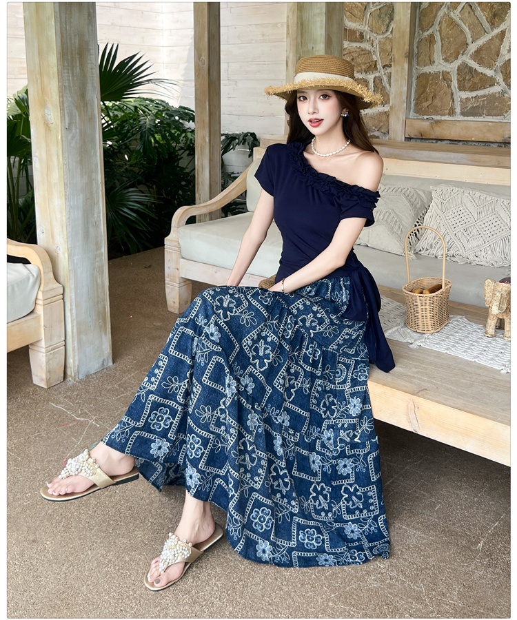 Side bandage vacation skirt summer tops 2pcs set