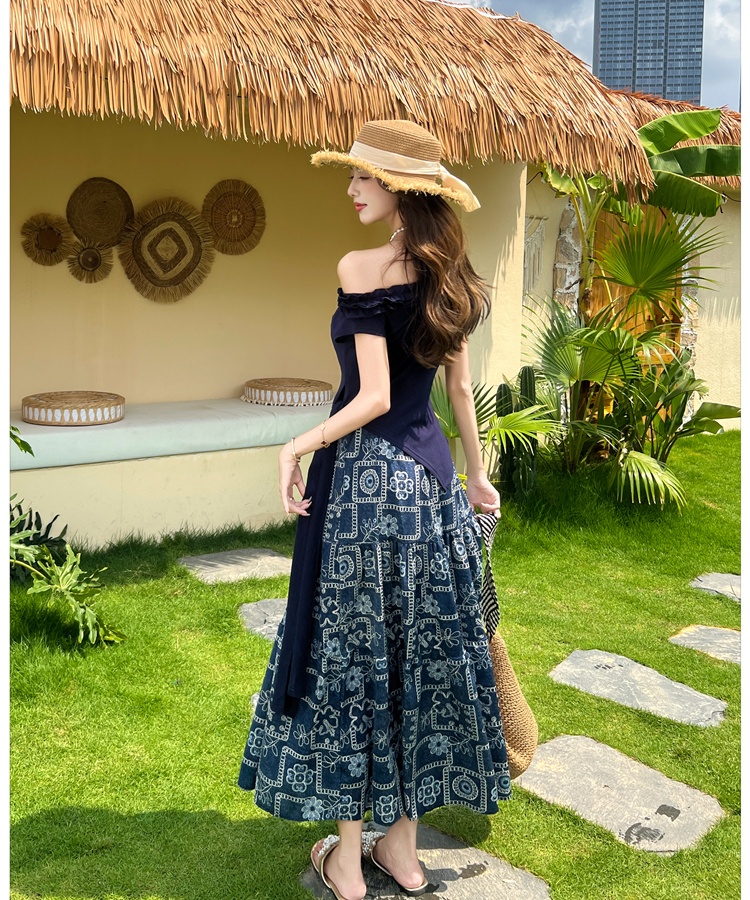 Side bandage vacation skirt summer tops 2pcs set