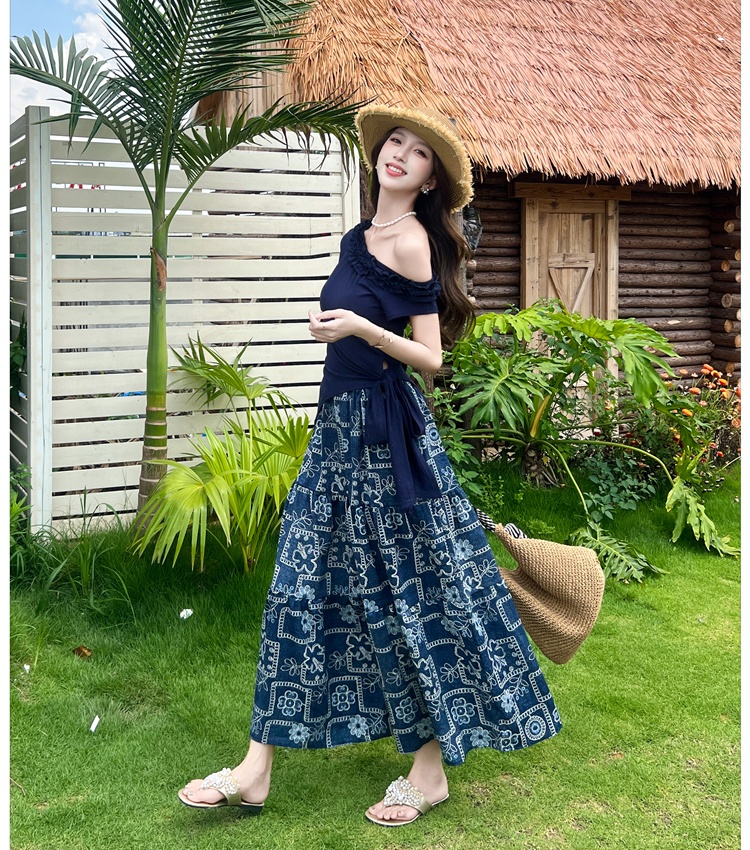 Side bandage vacation skirt summer tops 2pcs set
