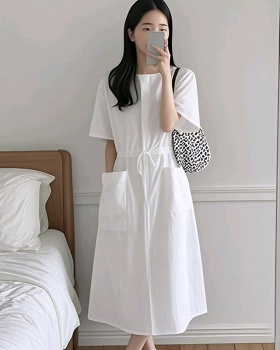 Loose pinched waist long dress commuting dress