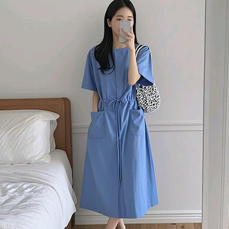 Loose pinched waist long dress commuting dress