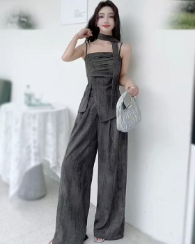 Niche loose vest split wide leg pants 2pcs set for women