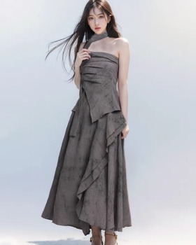France style wrapped chest long dress irregular dress
