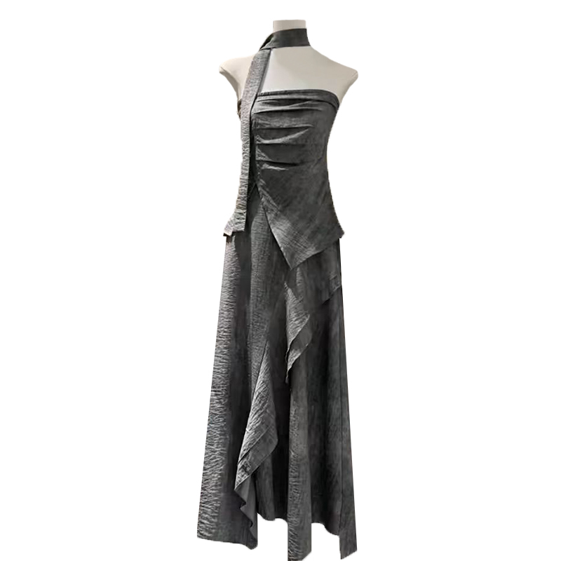 France style wrapped chest long dress irregular dress