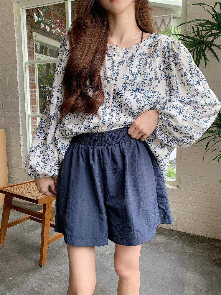 Lazy floral loose shirt sunscreen summer shorts 2pcs set