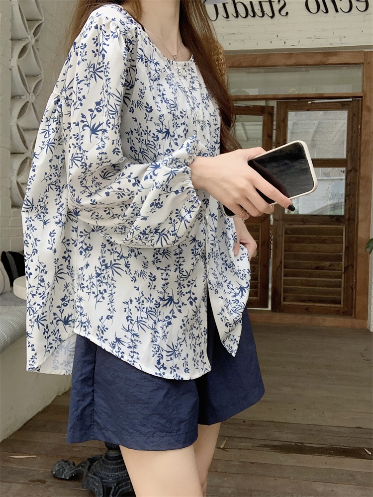 Lazy floral loose shirt sunscreen summer shorts 2pcs set