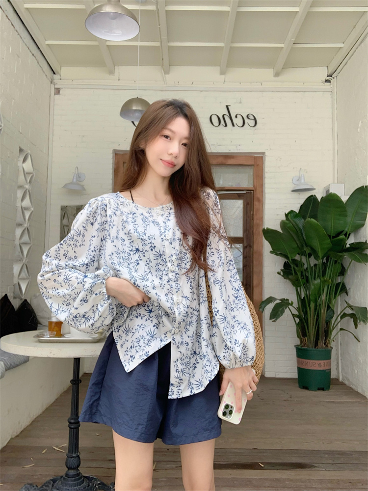Lazy floral loose shirt sunscreen summer shorts 2pcs set
