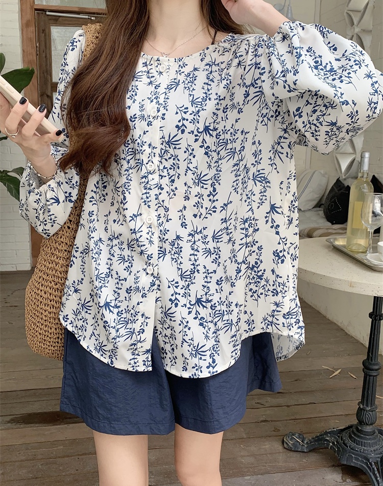 Lazy floral loose shirt sunscreen summer shorts 2pcs set