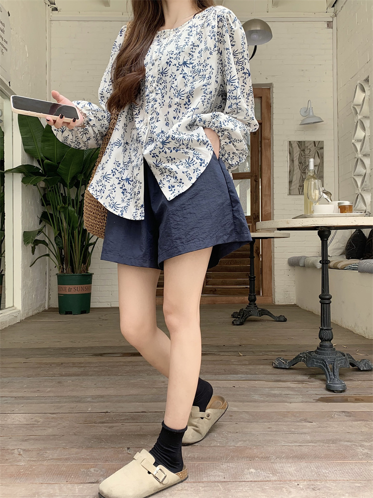 Lazy floral loose shirt sunscreen summer shorts 2pcs set