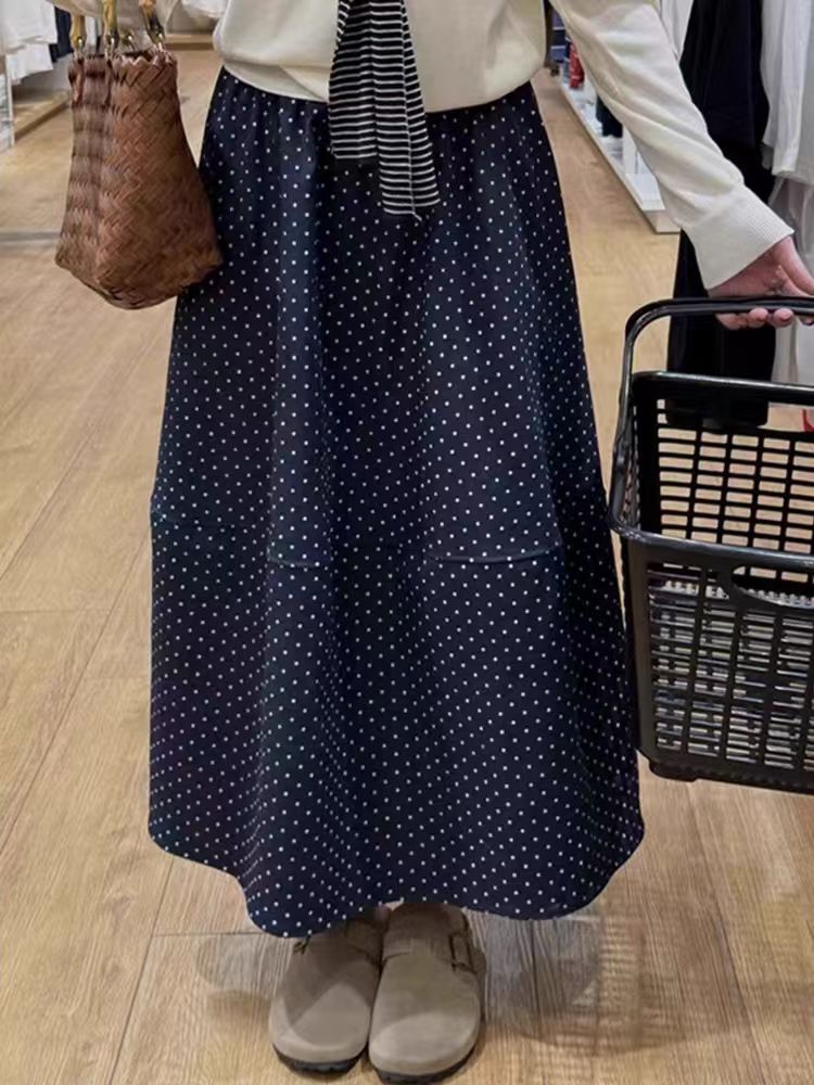 Polka dot Cover belly high waist thin long skirt for women