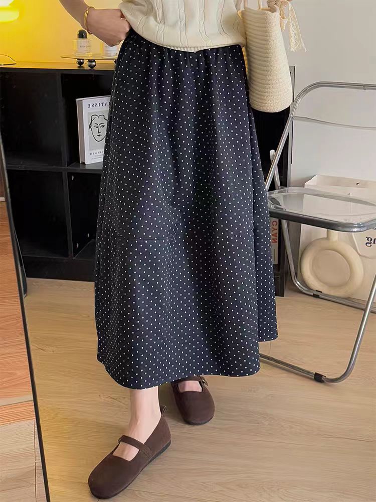 Polka dot Cover belly high waist thin long skirt for women