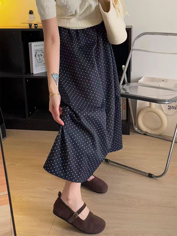 Polka dot Cover belly high waist thin long skirt for women