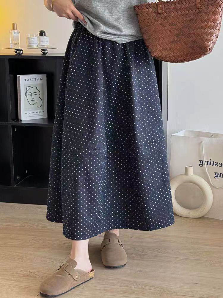 Polka dot Cover belly high waist thin long skirt for women