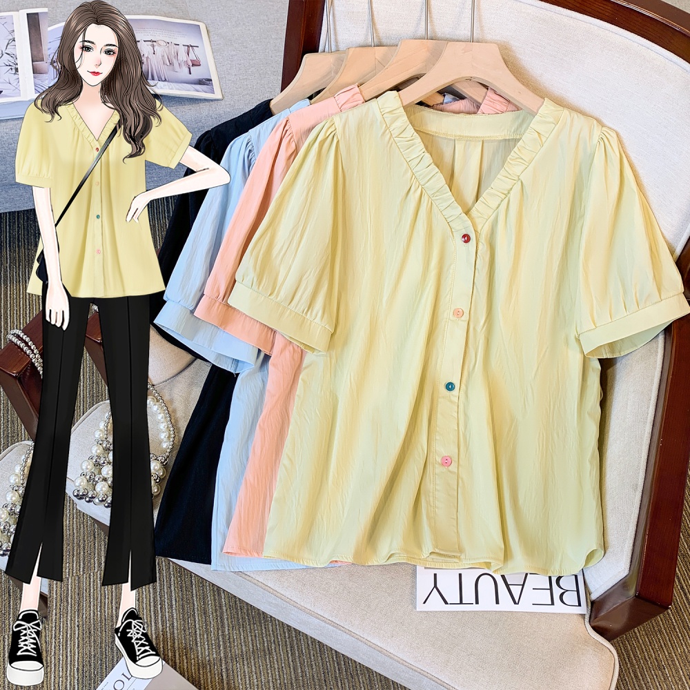 Colors loose slim shirt fat fold tops for women