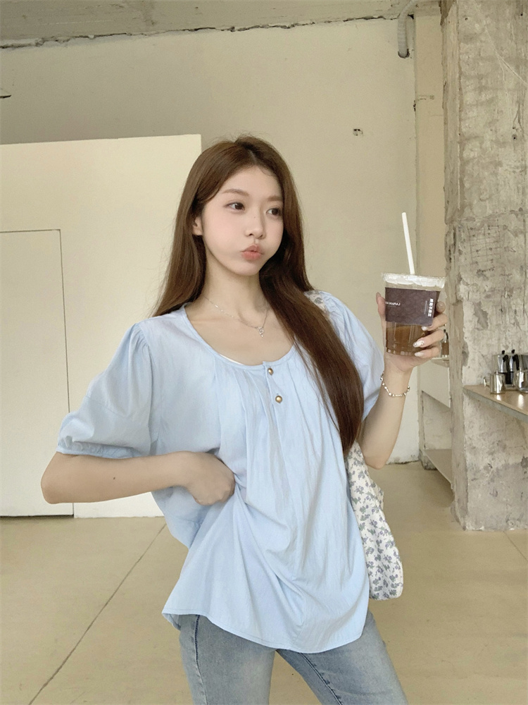 Unique France style shirt puff sleeve tops for women