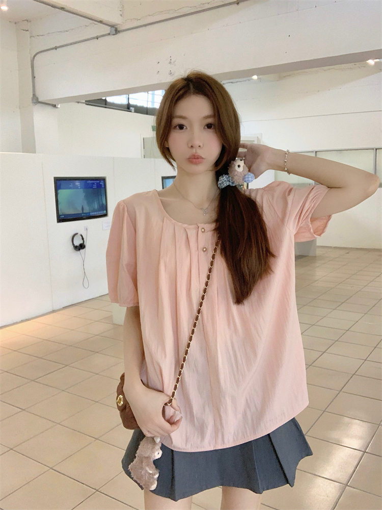Unique France style shirt puff sleeve tops for women