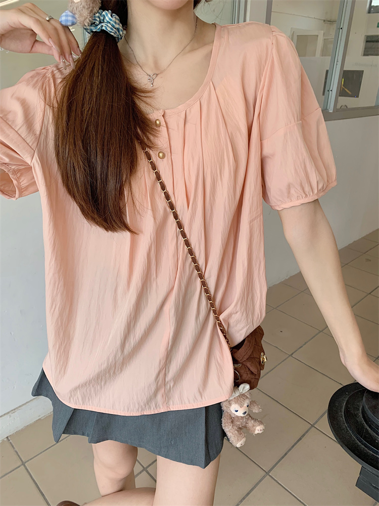 Unique France style shirt puff sleeve tops for women
