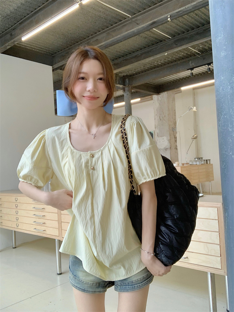 Unique France style shirt puff sleeve tops for women