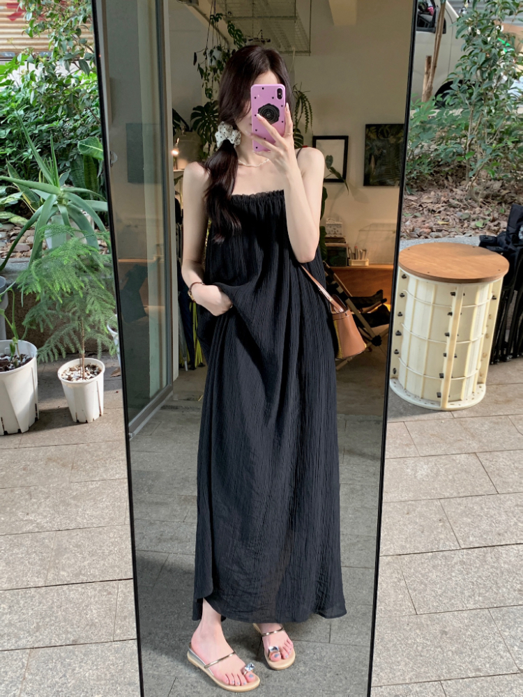 Simple temperament dress France style A-line strap dress