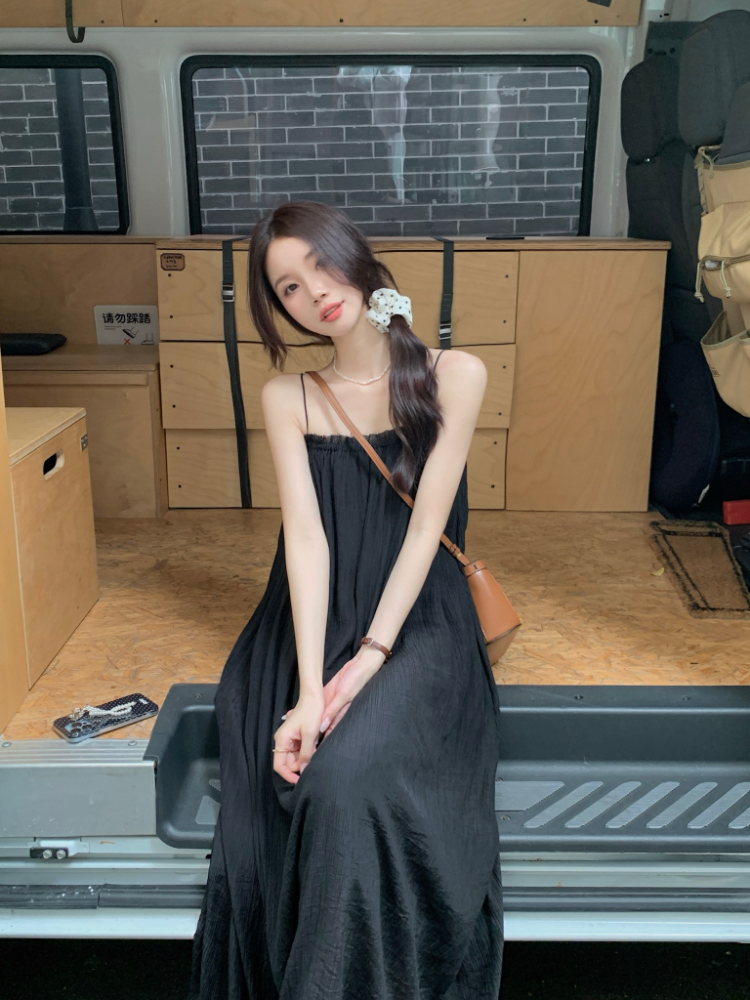 Simple temperament dress France style A-line strap dress