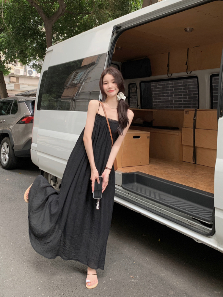 Simple temperament dress France style A-line strap dress