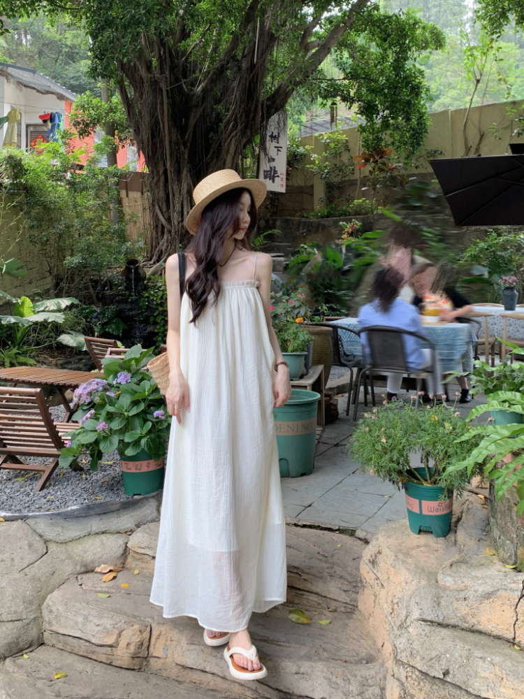 Simple temperament dress France style A-line strap dress