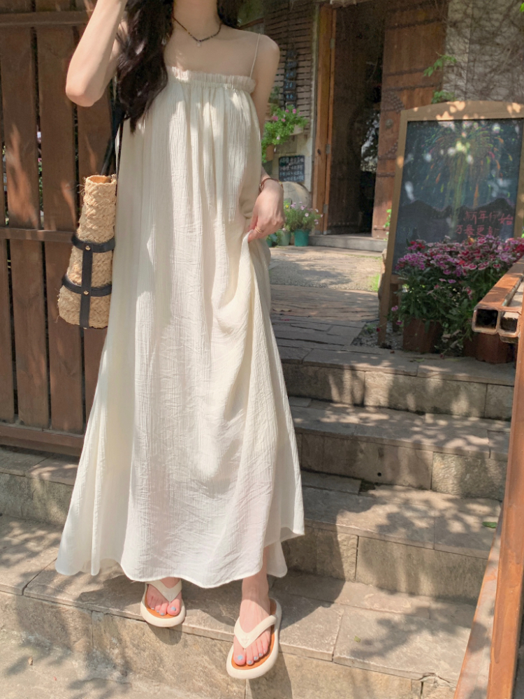 Simple temperament dress France style A-line strap dress