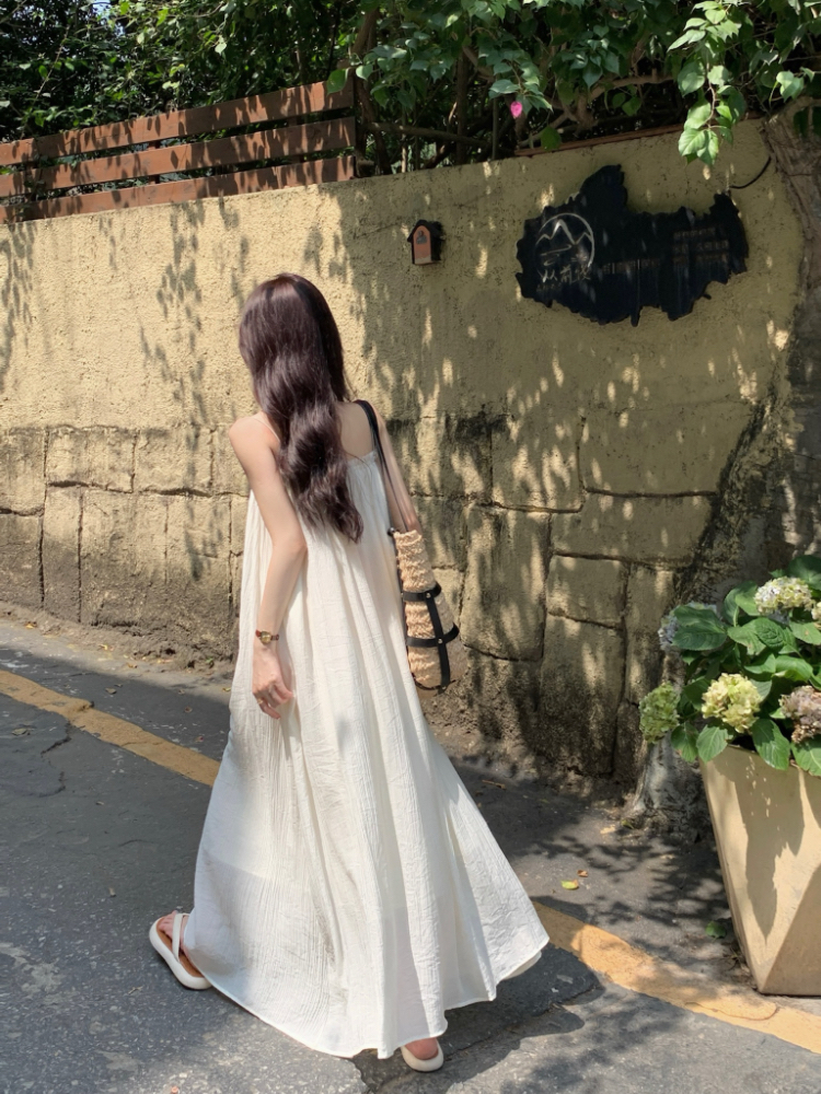 Simple temperament dress France style A-line strap dress
