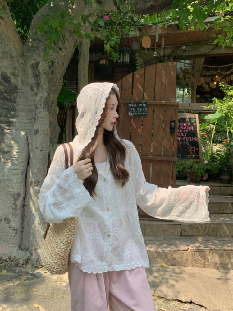 Hooded Korean style cardigan long sleeve tops for women