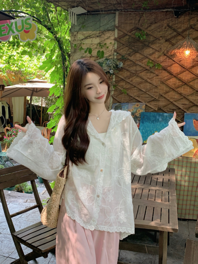 Hooded Korean style cardigan long sleeve tops for women