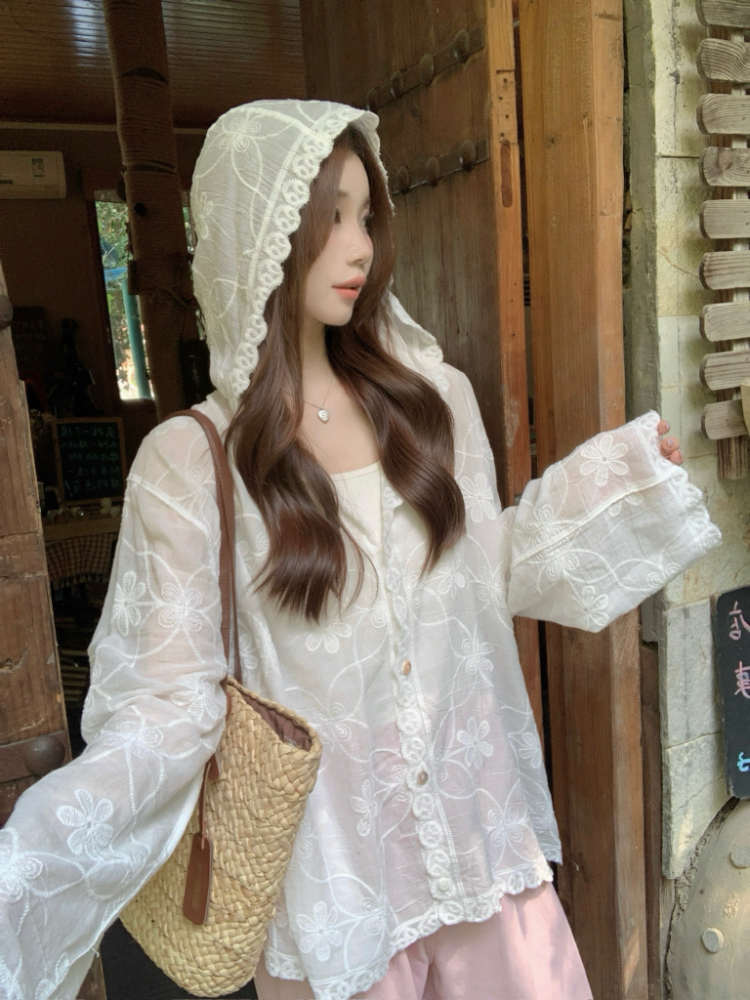 Hooded Korean style cardigan long sleeve tops for women