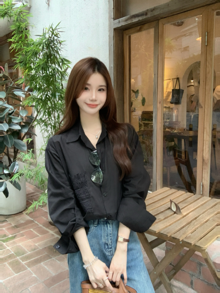 Loose lace shirt long sleeve sunscreen tops for women