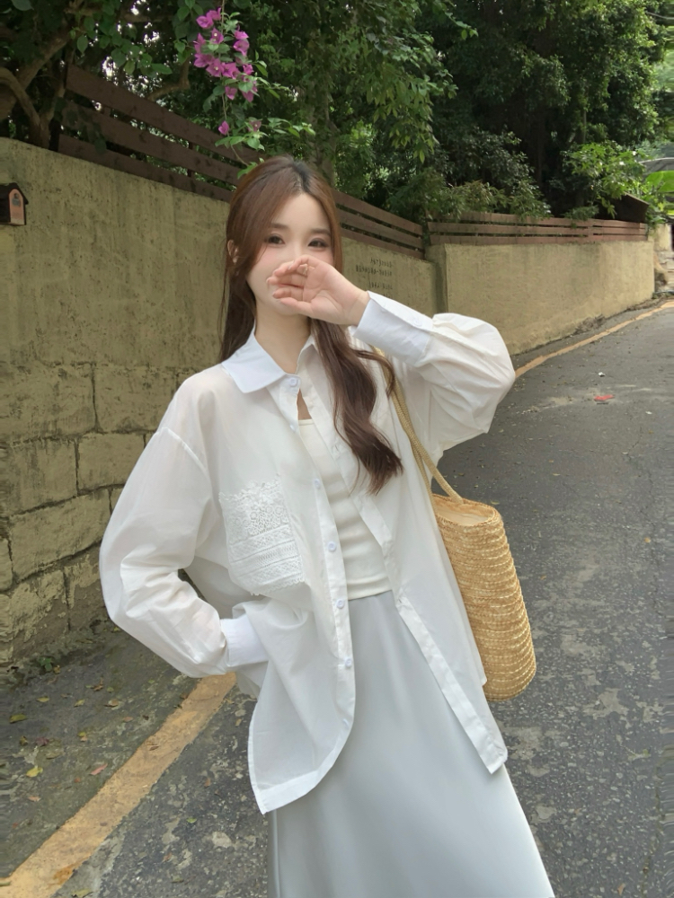 Loose lace shirt long sleeve sunscreen tops for women
