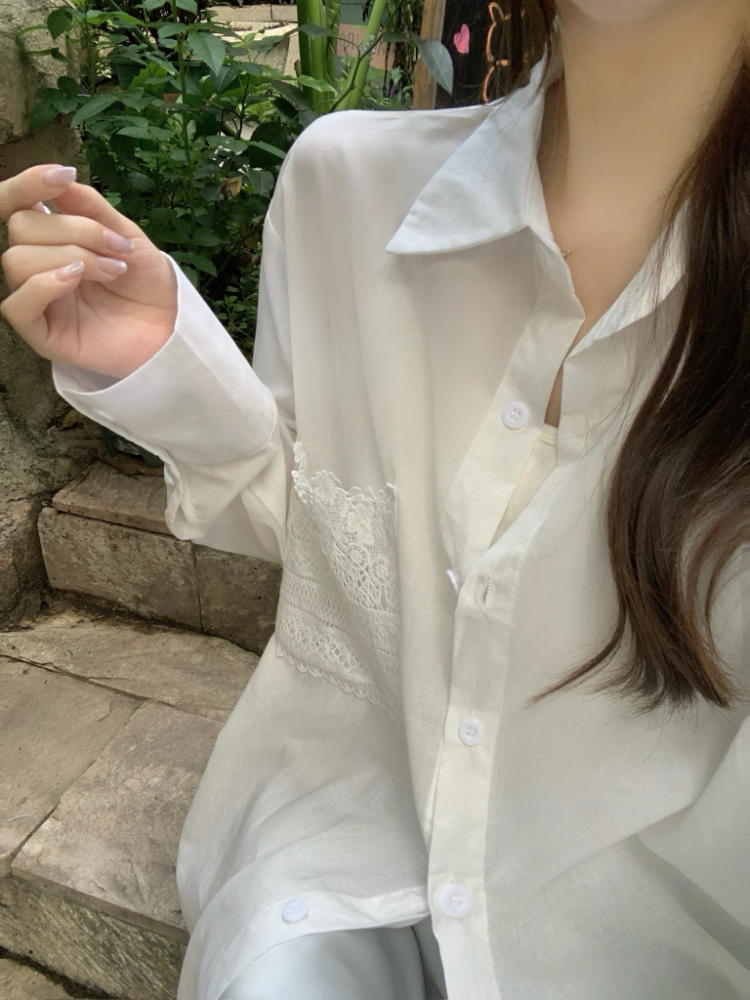 Loose lace shirt long sleeve sunscreen tops for women
