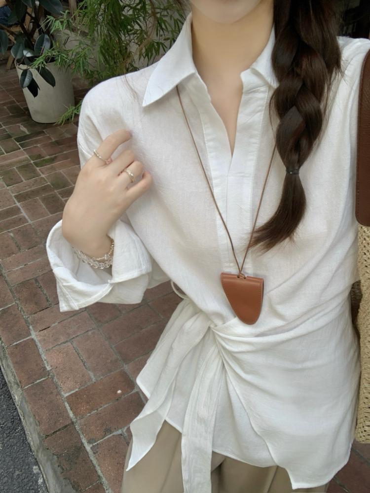 Pinched waist shirt irregular tops for women