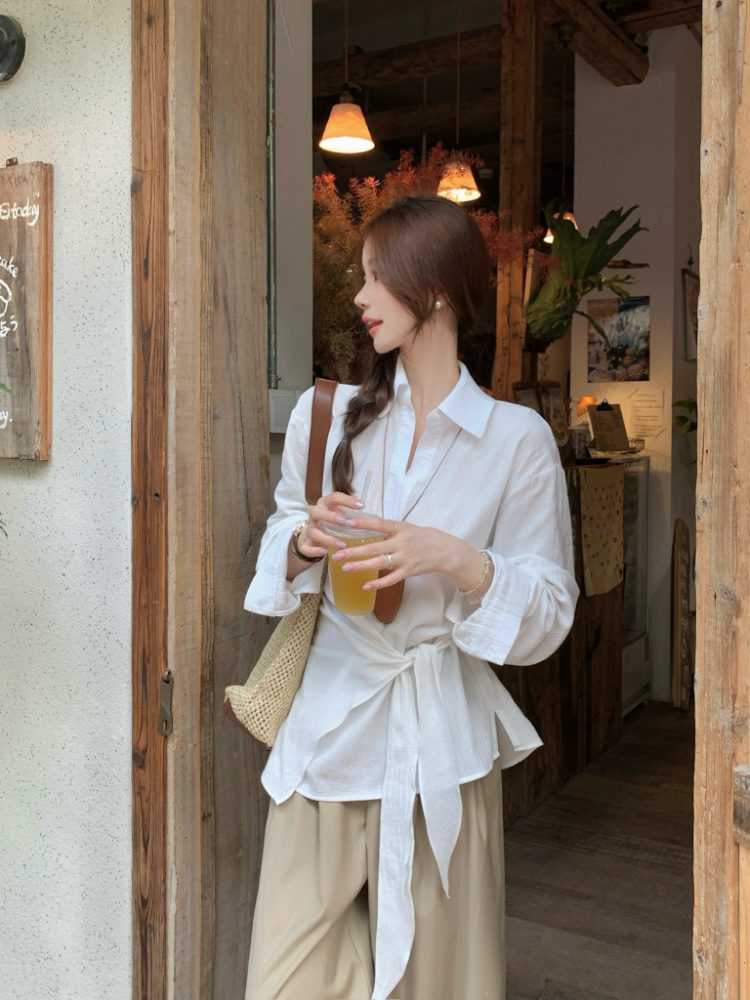 Pinched waist shirt irregular tops for women
