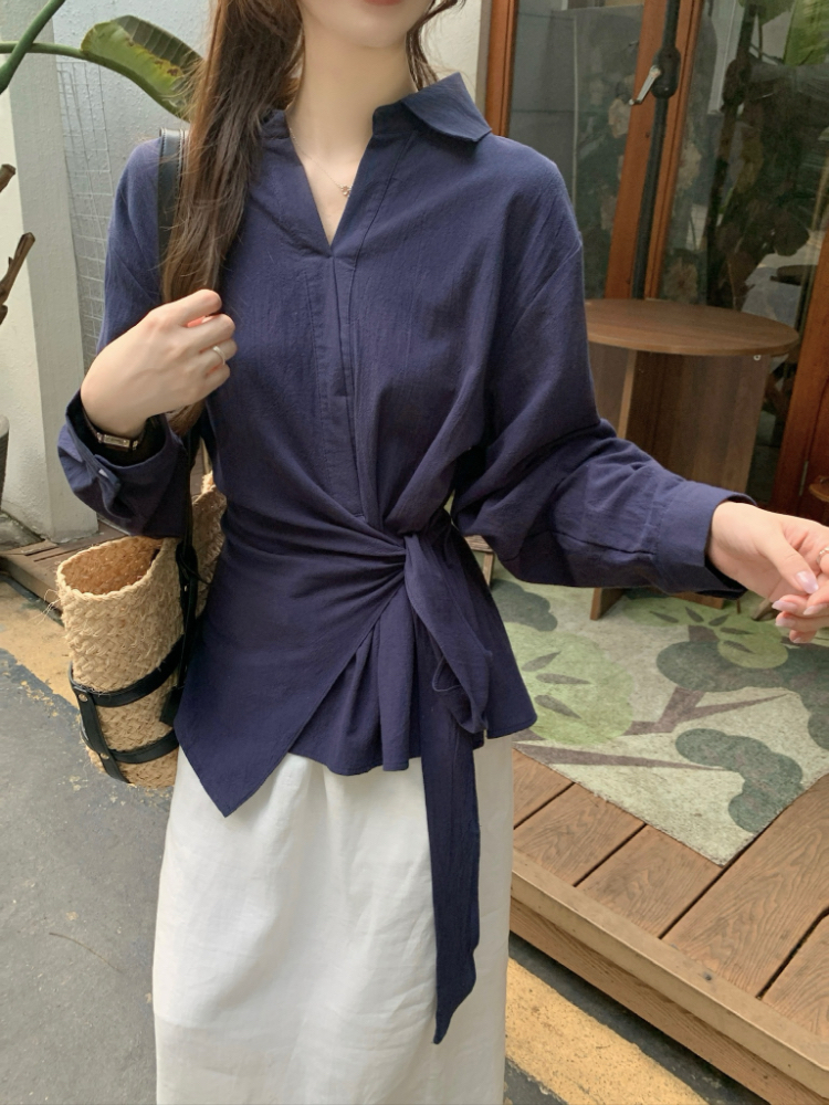 Pinched waist shirt irregular tops for women