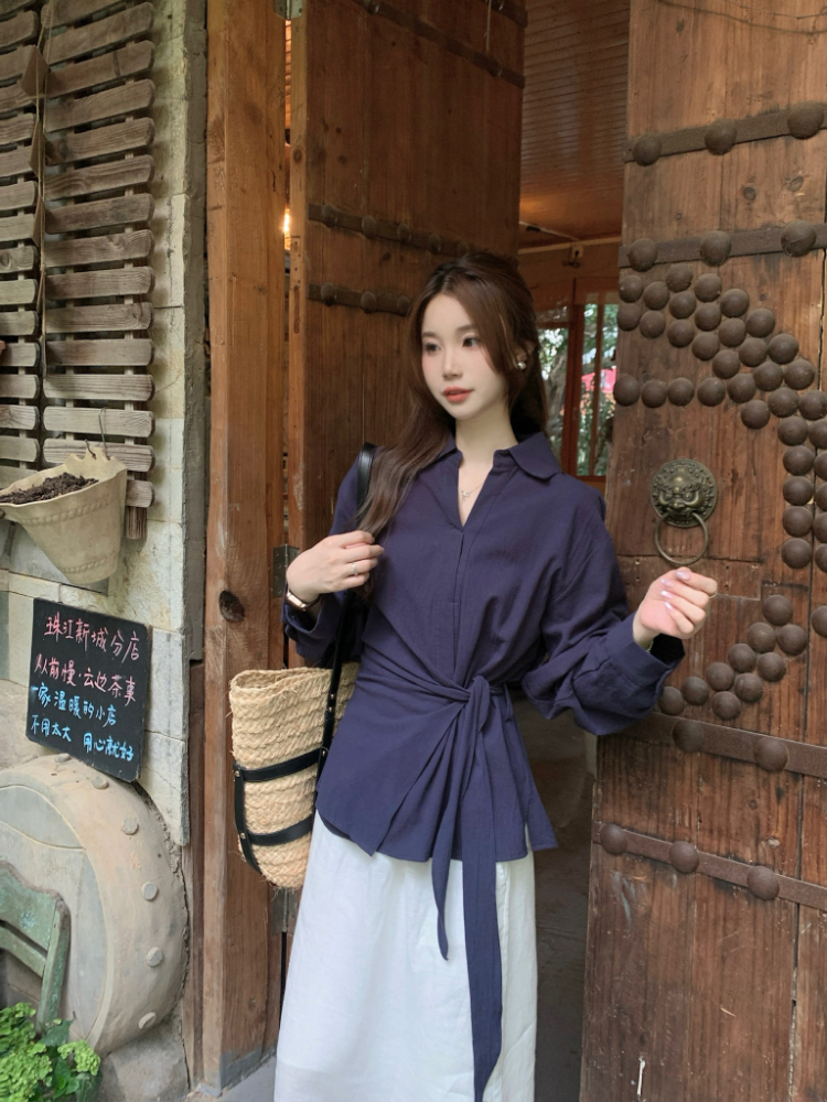 Pinched waist shirt irregular tops for women