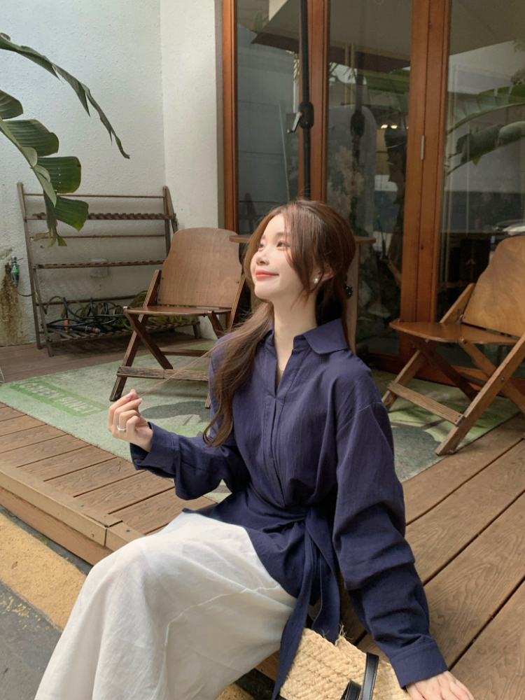 Pinched waist shirt irregular tops for women