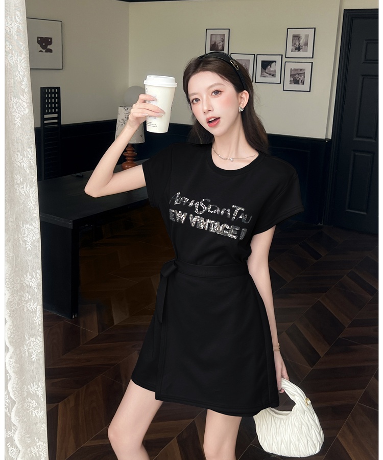 Summer A-line slim dress irregular short sleeve T-back