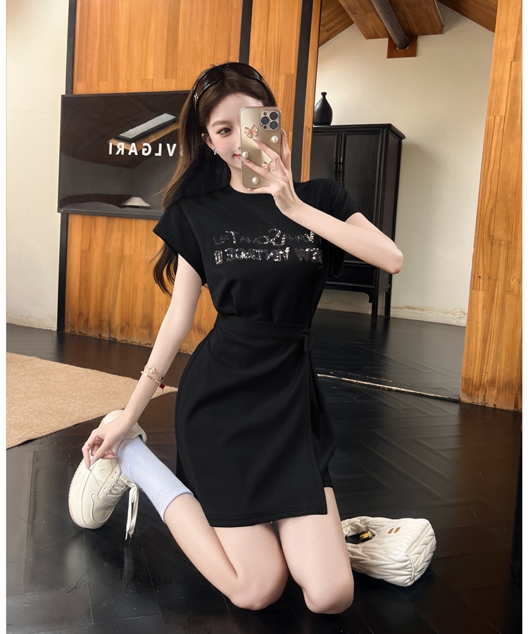 Summer A-line slim dress irregular short sleeve T-back