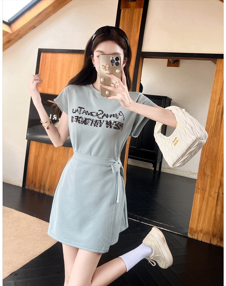 Summer A-line slim dress irregular short sleeve T-back