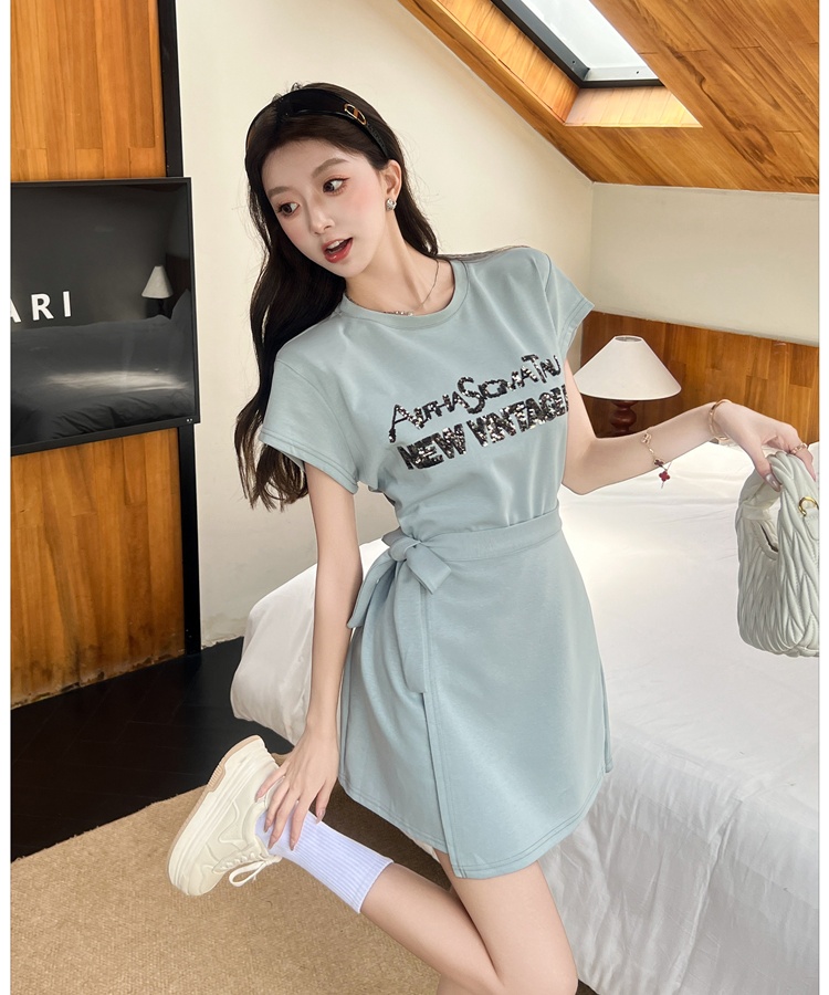 Summer A-line slim dress irregular short sleeve T-back