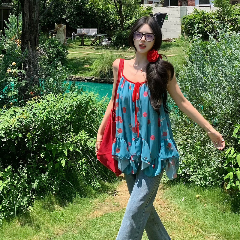 Chiffon tops vacation small sling for women